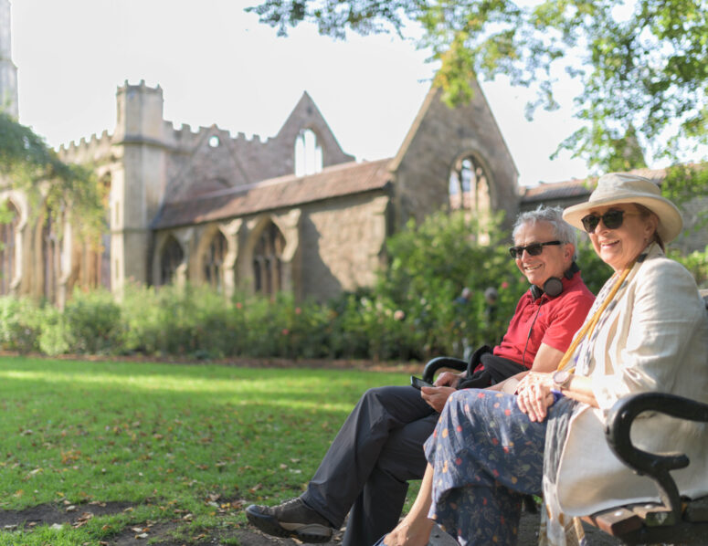 People sitting on a bench in Temple Church