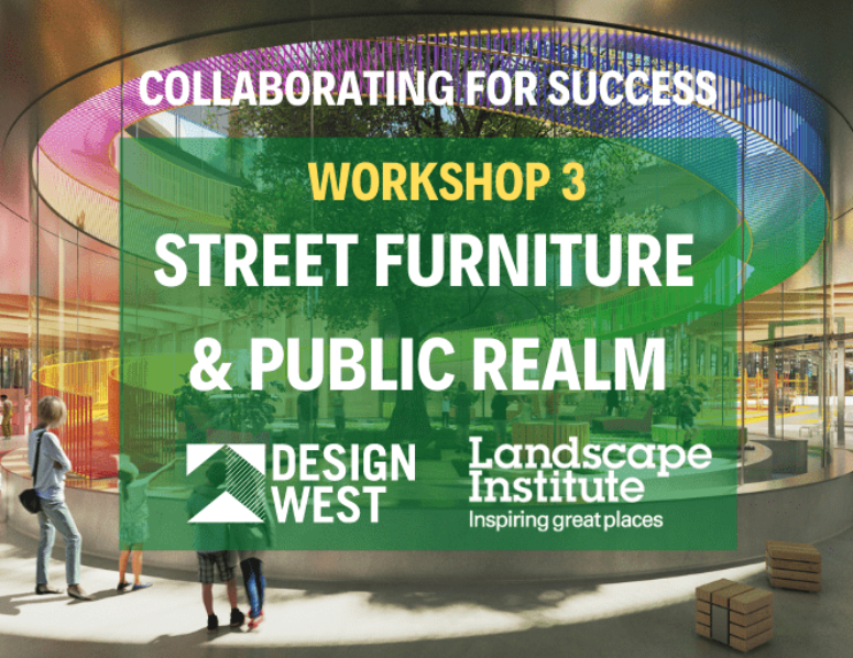 An image overlaid with the text Street Furniture and Public Realm